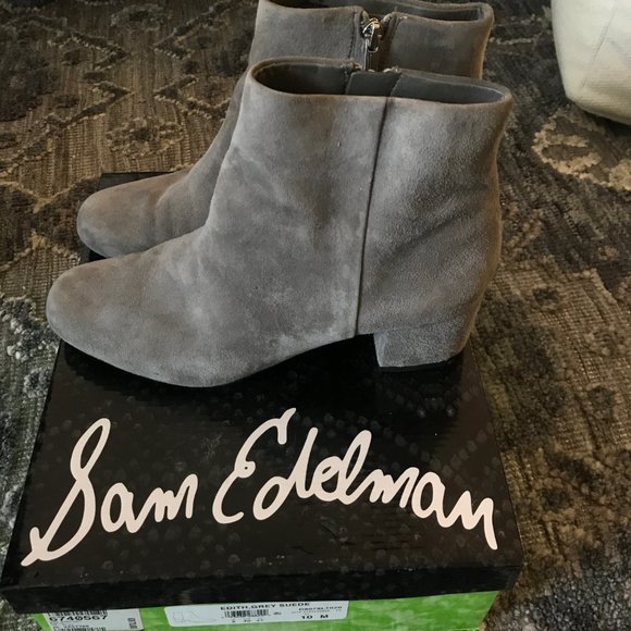 Sam Edelman Edith Grey Suede Block Heel Booties - Picture 10 of 13